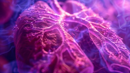 Artistic macro shot illustrating the devastating effects of cancer on lung tissue, urging viewers to prioritize their health and seek medical attention for any concerning symptoms - obrazy, fototapety, plakaty