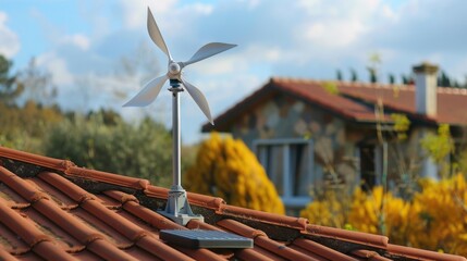 Small wind turbine on a residential home for sustainable energy