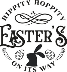 Easter Sign Vector Illustration, Spring Quote, Easter Bunny Vector