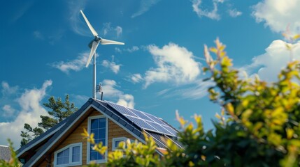 Small private wind turbine generating sustainable energy for residential home