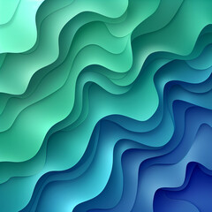 Abstract wave design with blue and green colors, transparent veil fabric, soft lighting, fluid lines, high resolution, highly detailed,