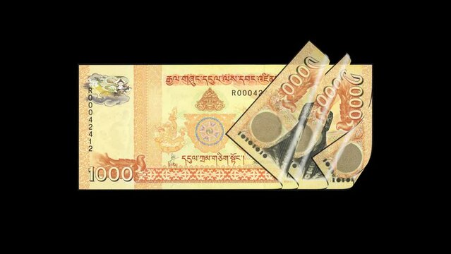 Bhutan 1000 Ngultrum Banknote 2D Flip in Alpha Channel