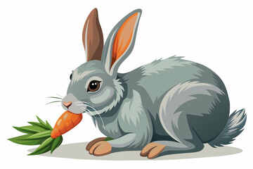 realistic rabbit eating carrot full body isolated