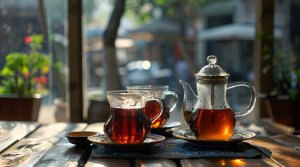 Fresh tea served for breakfast, generative Ai