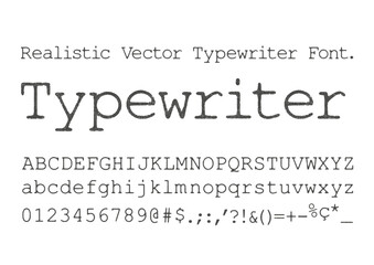 Realistic vector Typewriter font alphabet, numbers and symbols
