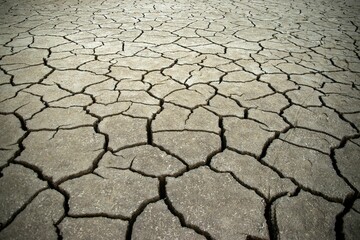 Closeup shot of cracked ground surface with jagged patterns and textural details visible.