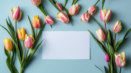 White paper mockup with tulips flowers, spring mockup