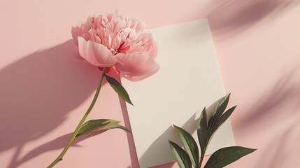 Mockup white paper and peonies flowers