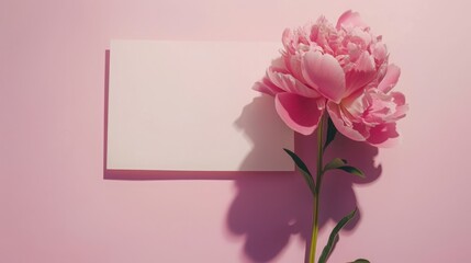Mockup white paper and peonies flowers