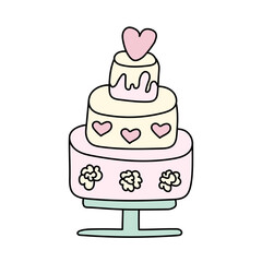 A wedding cake. Vector illustration in doodle style.