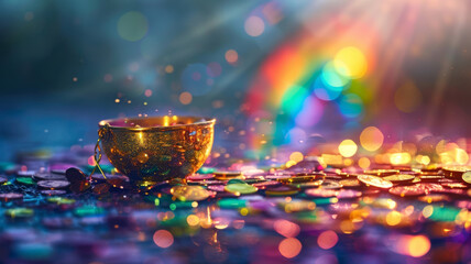 Obraz na płótnie Canvas Rainbow ending in a pot of digital coins