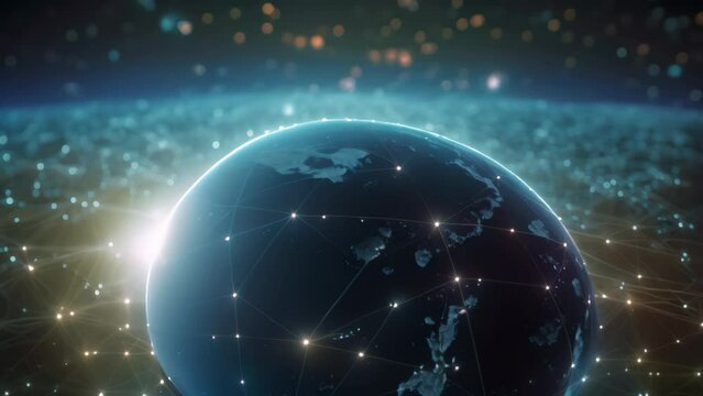 Global network connection over the planet Earth. 3d rendering toned image double exposure, An abstract digital technology background showcases the global network, AI Generated