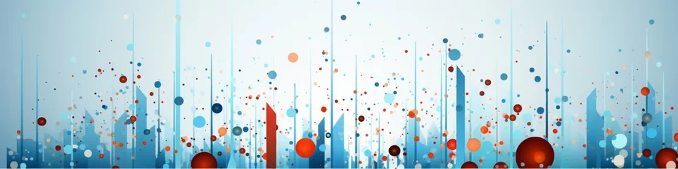 Fotobehang Light Blue Abstract Background with Circles, Vertical Lines, Dots - Blue, Orange and red. AI Generated. Growth Metaphor © Michael