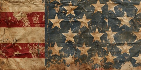 A patriotic stars and stripes texture, with a twist of America's unique blend of exceptionalism, featuring slightly distressed fabric and a vintage color palette created with Generative AI Technology