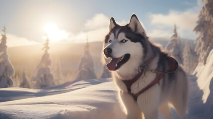 Resilient Sledder, Husky in Snowy Landscapes. generative ai