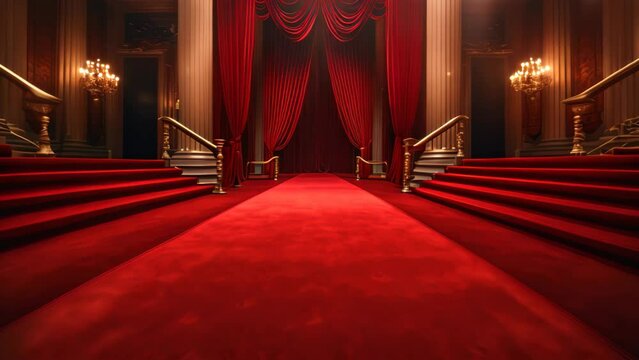 Red carpet in the interior of the theater with a red curtain, An empty red carpet, AI Generated