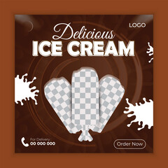 Delicious ice cream social media post design template Restaurant social media banner Ice cream banner or poster Fast food social media post design vector Delicious Ice cream social media marketing