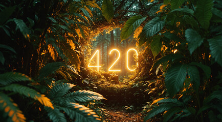 A natural background with lush green cannabis, hemp leaves - concept for 420 day celebration - obrazy, fototapety, plakaty