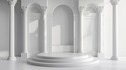 Classic white column podium in an art gallery, for sculptures or luxury goods