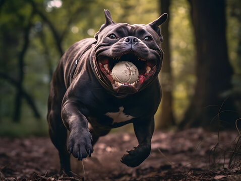 Labrabull Joyfully Fetching Ball in Local Park. generative ai