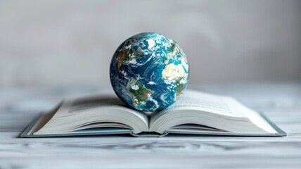 Minimalist open book with a globe for global education