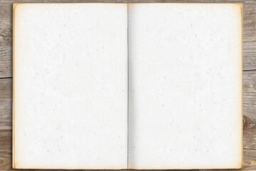 old book with pages, blank pages of an open book, from above. Flat blank paper