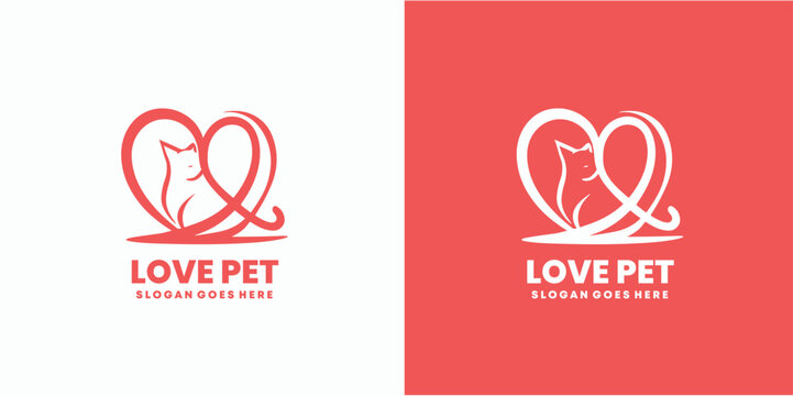 cat pet love logo vector icon. Cat Love Logo design template. 