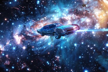 Car Flying In The Universe - obrazy, fototapety, plakaty