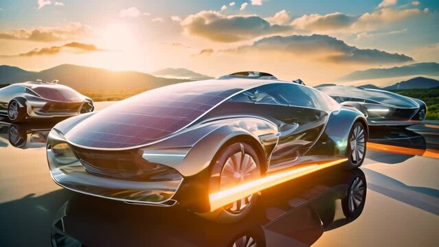 An image of a sleek car of the future featuring solar panels on its roof, harnessing the power of the sun for energy, Future cars running on solar energy with solar panels, eco-friendly, AI Generated
