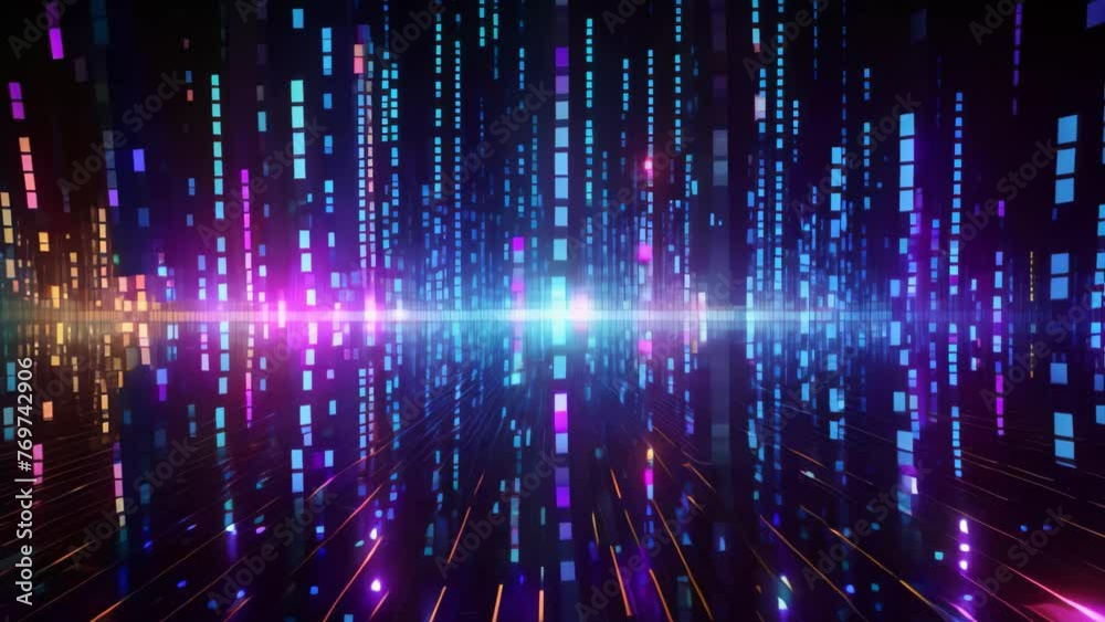 Poster Abstract technology background with glowing lines and dots. 3D Rendering, Abstract binary background for hackathon and other digital events, AI Generated