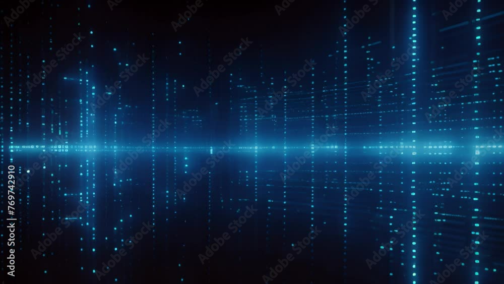 Poster abstract technology background. vector illustration. blue digital binary code on black background, a