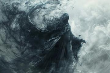 Mysterious death angel in swirling black robes