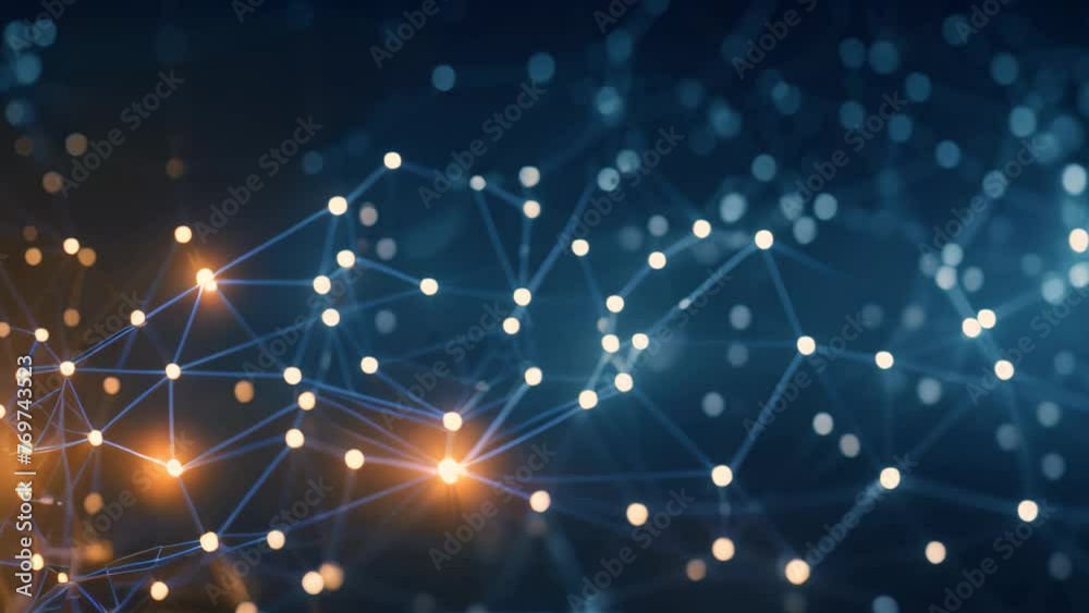 Poster Abstract polygonal space low poly dark background with connecting dots and lines. Connection structure. 3d rendering, Abstract digital background. Network connection structure, AI Generated