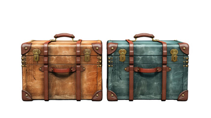 Old suitcases isolated on transparent a white background - obrazy, fototapety, plakaty