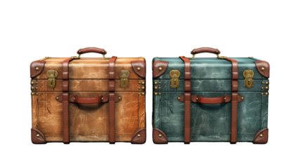Old suitcases isolated on transparent a white background