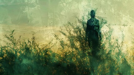 Intriguing juxtaposition Human silhouette merging with organic landscapes, creating an enigmatic and suspenseful visual narrative