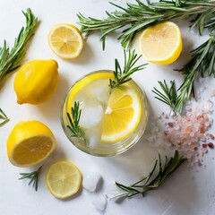 Refreshing Lemonade Twist: Tangy Beverage Garnished with Rosemary and Salt
