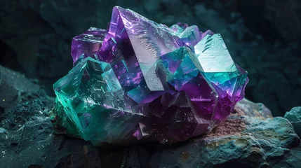 Poster This image showcases a stunning crystal formation bathed in dramatic lighting accentuating its vibrant colors and textures © road to millionaire
