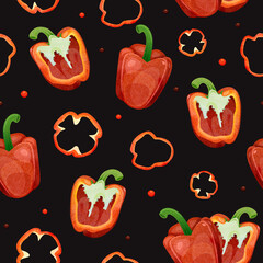 Seamless pattern with red pepper and chilli.