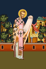 John Chrysostom. Religious illustration in Byzantine style
