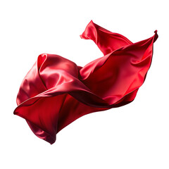Flying red silk fabric ai waving satin cloth isolated on transparent background
