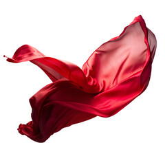 Flying red silk fabric ai waving satin cloth isolated on transparent background