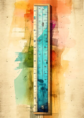 A ruler with a colorful design and numbers on it. The ruler is about to be used to measure something