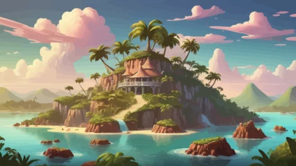 Photo sur Plexiglas Paysage fantastique Fantasy Island Cartoon Logo Design Very Cool