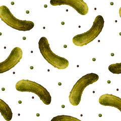 Seamless pattern of pickles on white background.