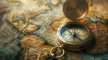 A compass resting on an ancient map, symbolizing guidance, vision, and the journey of leadership