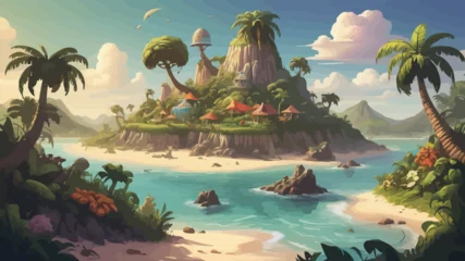 Gordijnen Fantasy Island Cartoon Logo Design Very Cool © SOFIA