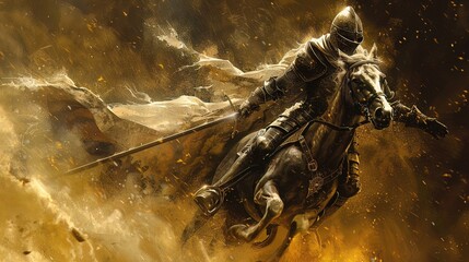 A knight in shining armor leading a charge, embodying leadership and bravery in the face of danger
