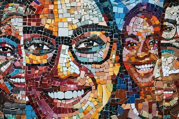 Fototapeta premium A mosaic forming a leaders portrait, symbolizing the collective effort and diverse aspects of leadership