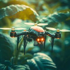 Crop health imaging with IoT drones, closeup, pest detection glo